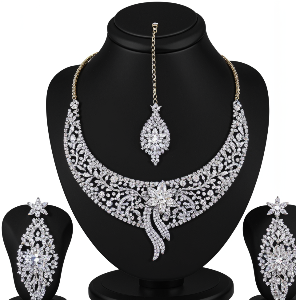Majestic Orchid AD Diamond Necklace Set