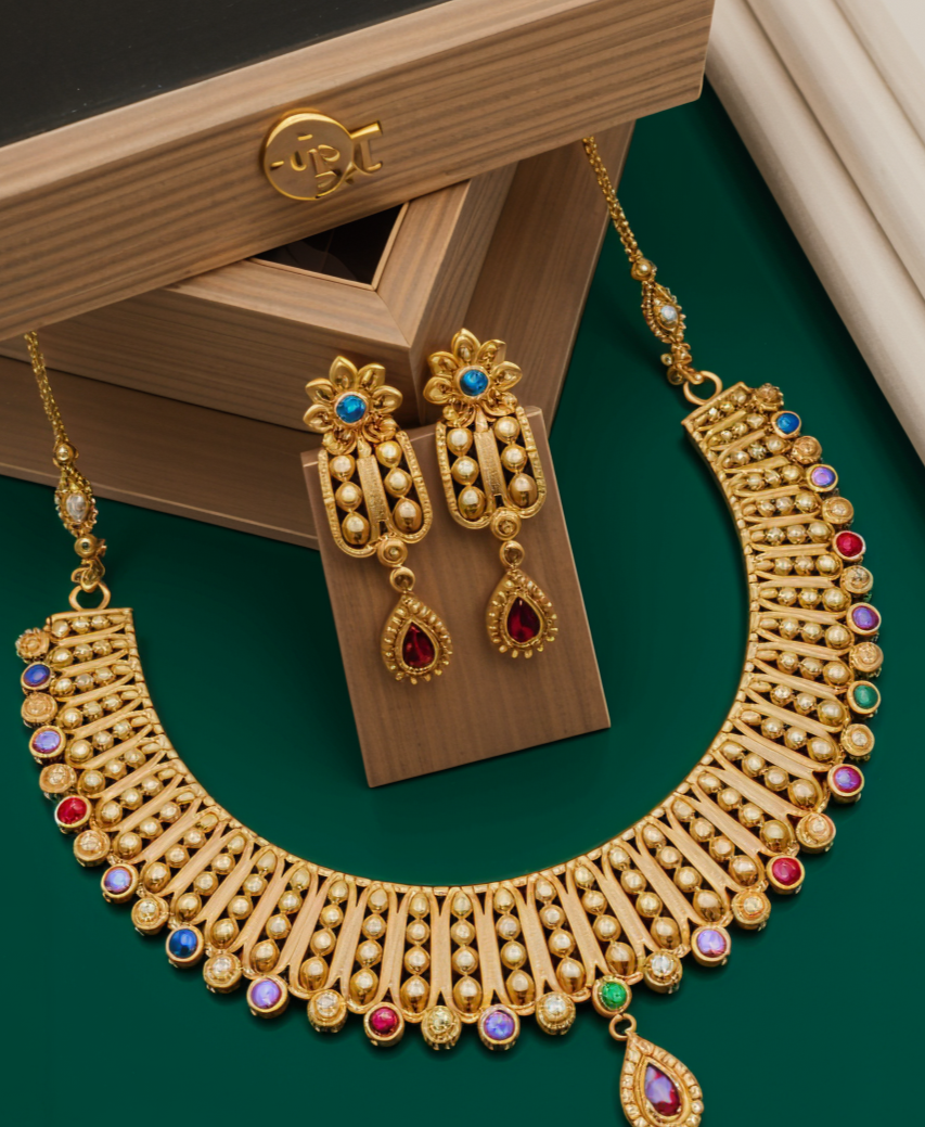 Premium Multicolor Stone Choker Necklace Set