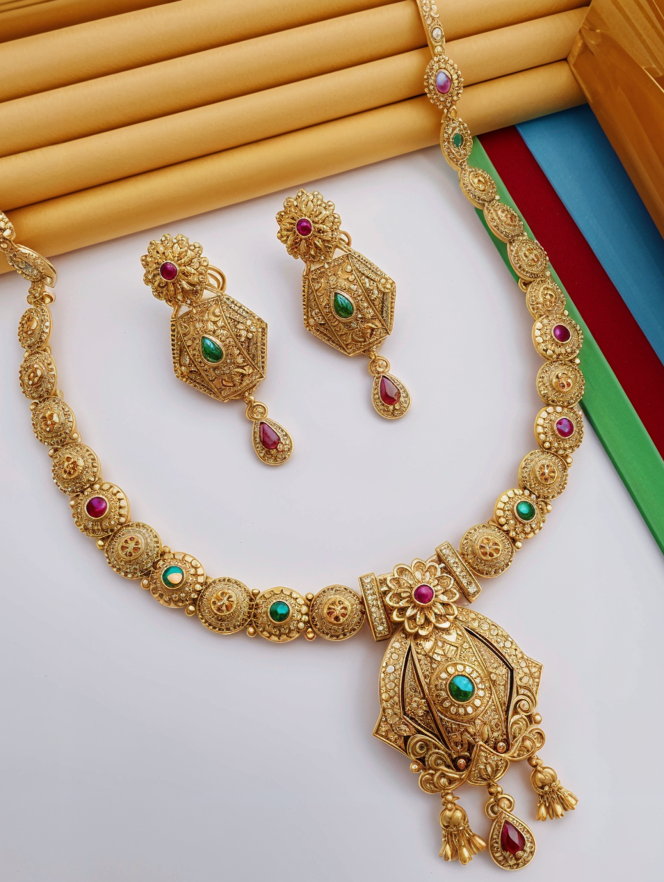 Regal Emerald Lotus Necklace Set