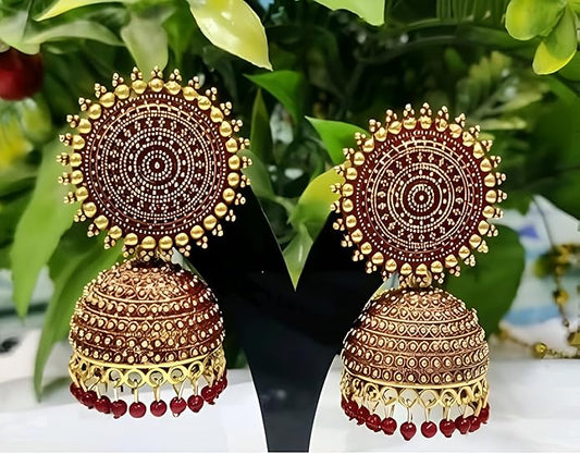 Royal Maroon Kundan Jhumka Earrings