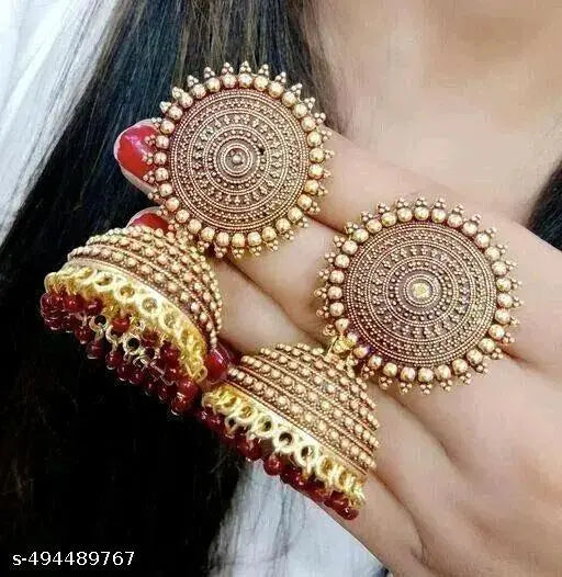 Royal Maroon Kundan Jhumka Earrings