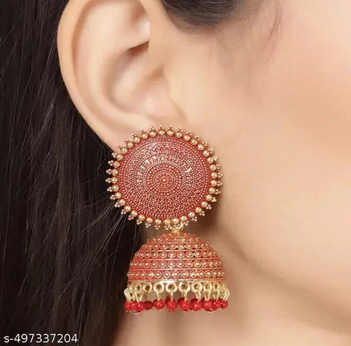 Traditional Red Kundan Jhumka Earrings