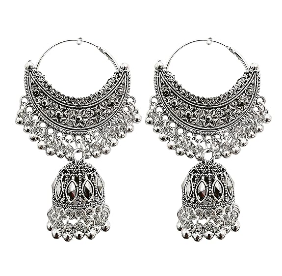 Oxidized Silver Chandbali Jhumka Earrings