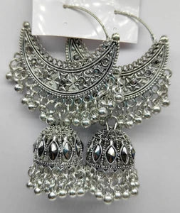 Oxidized Silver Chandbali Jhumka Earrings