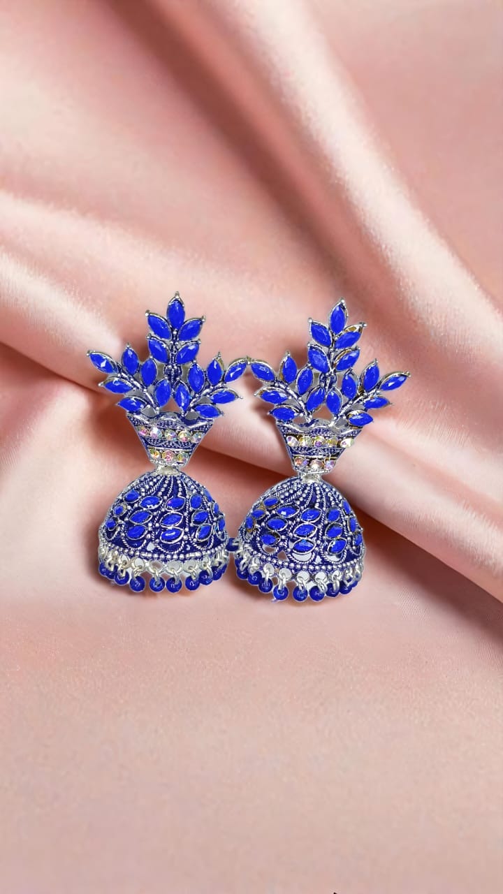 Royal Blue Blossom Jhumkas