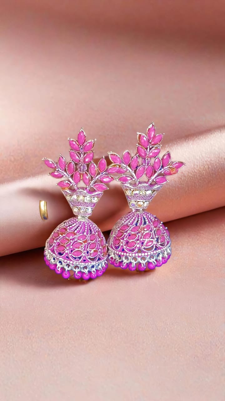 Royal Pink Blossom Jhumkas