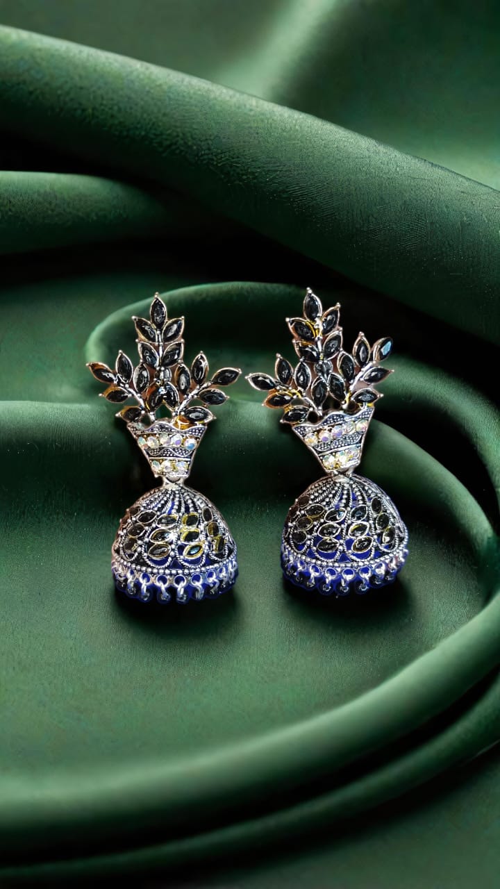 Royal Black Blossom Jhumkas