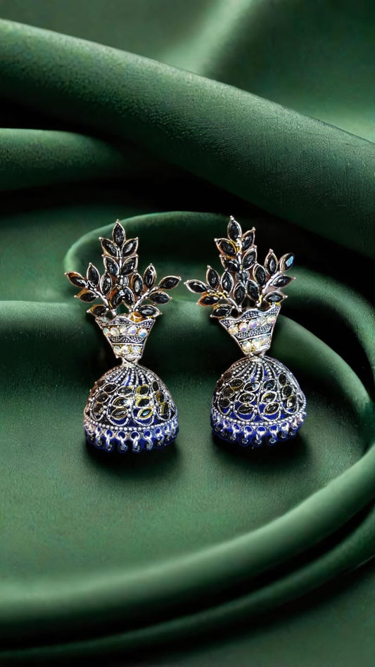 Royal Black Blossom Jhumkas