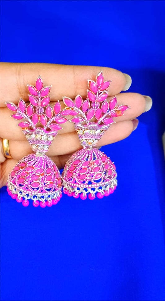 Royal Pink Blossom Jhumkas