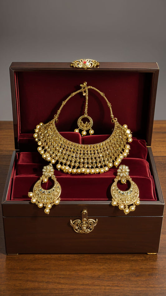 Royal Kundan Bridal Jewelry Set with Pearl Drops