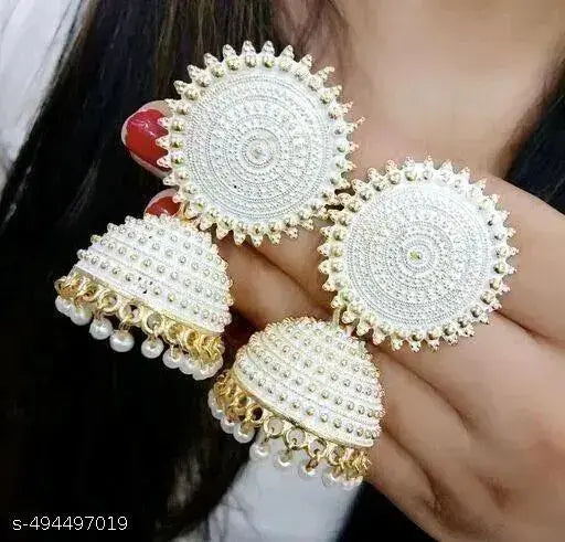 Elegant White Kundan Jhumka Earrings