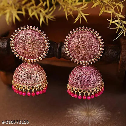 Traditional Pink Kundan Jhumka Earrings