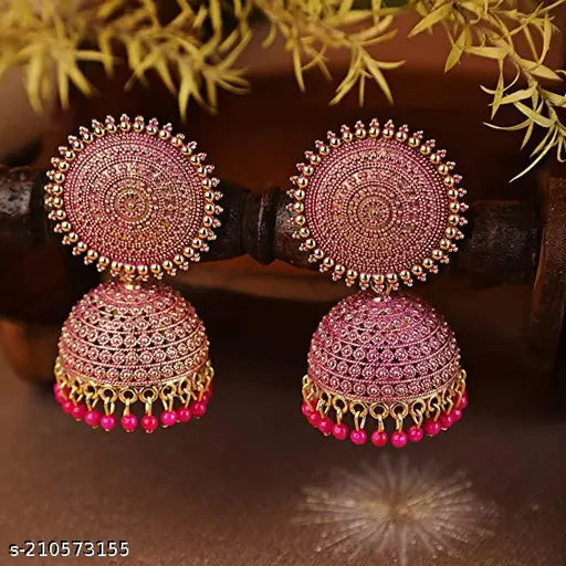 Traditional Pink Kundan Jhumka Earrings