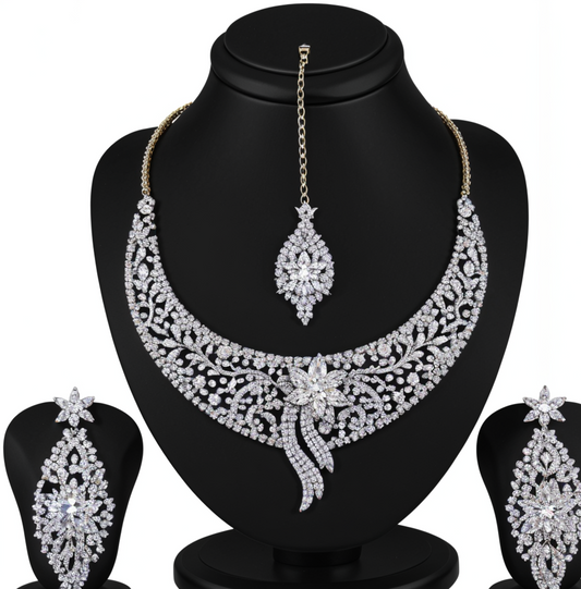 Majestic Orchid AD Diamond Necklace Set