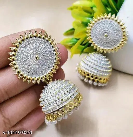 Elegant White Kundan Jhumka Earrings