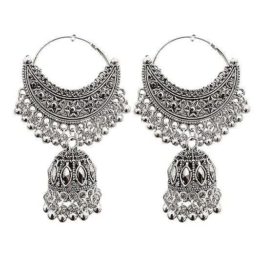 Oxidized Silver Chandbali Jhumka Earrings