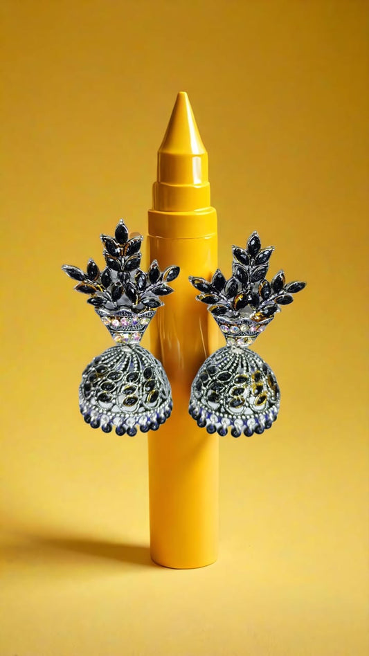 Royal Black Blossom Jhumkas