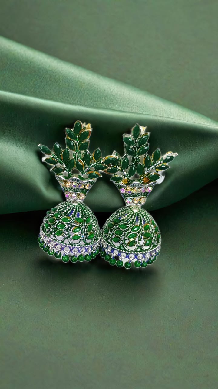 Green Blossom Jhumkas