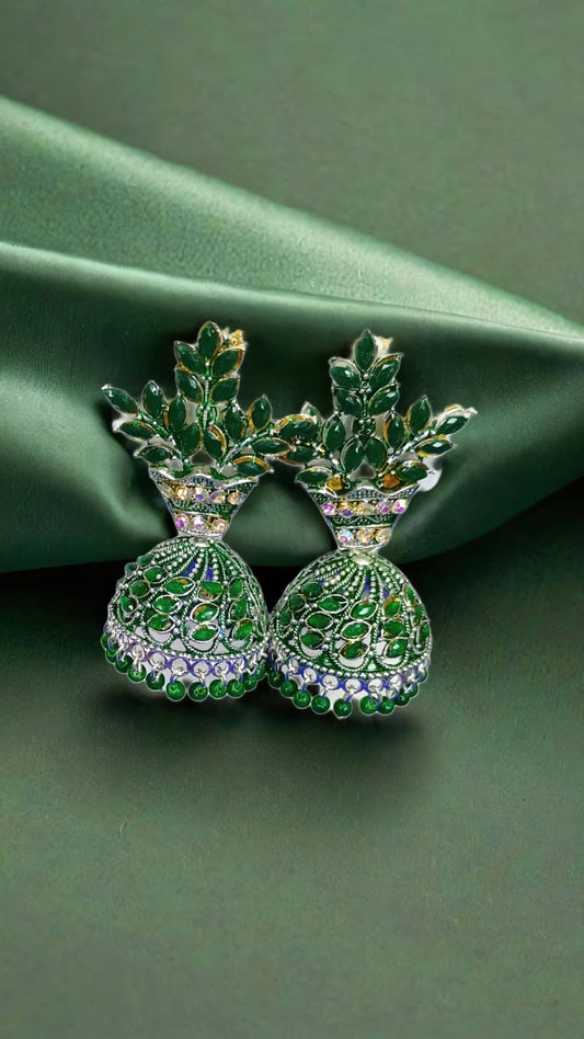 Green Blossom Jhumkas