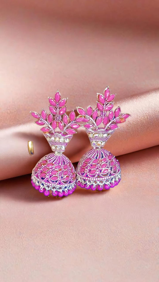Royal Pink Blossom Jhumkas