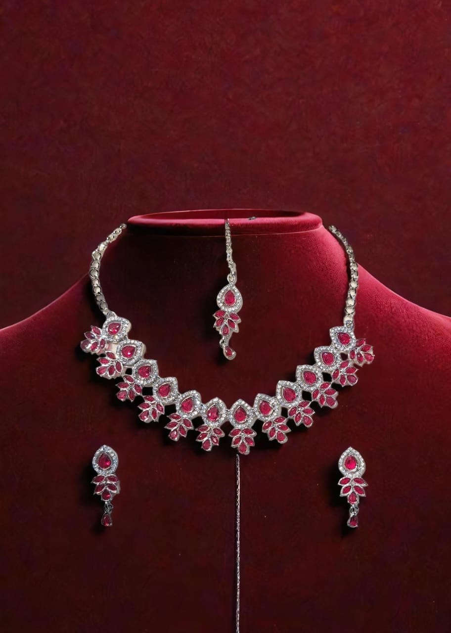 Ruby Stone Bridal Necklace Set