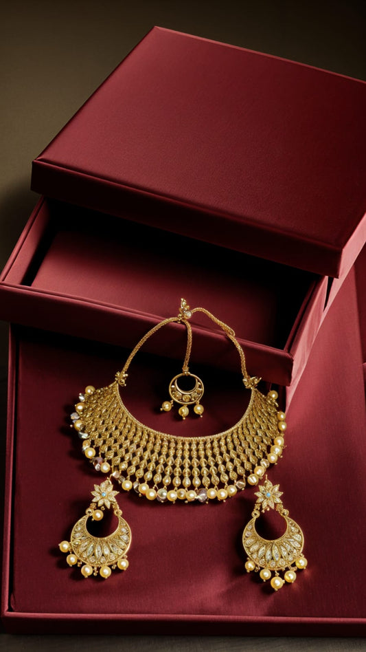 Royal Kundan Bridal Jewelry Set with Pearl Drops
