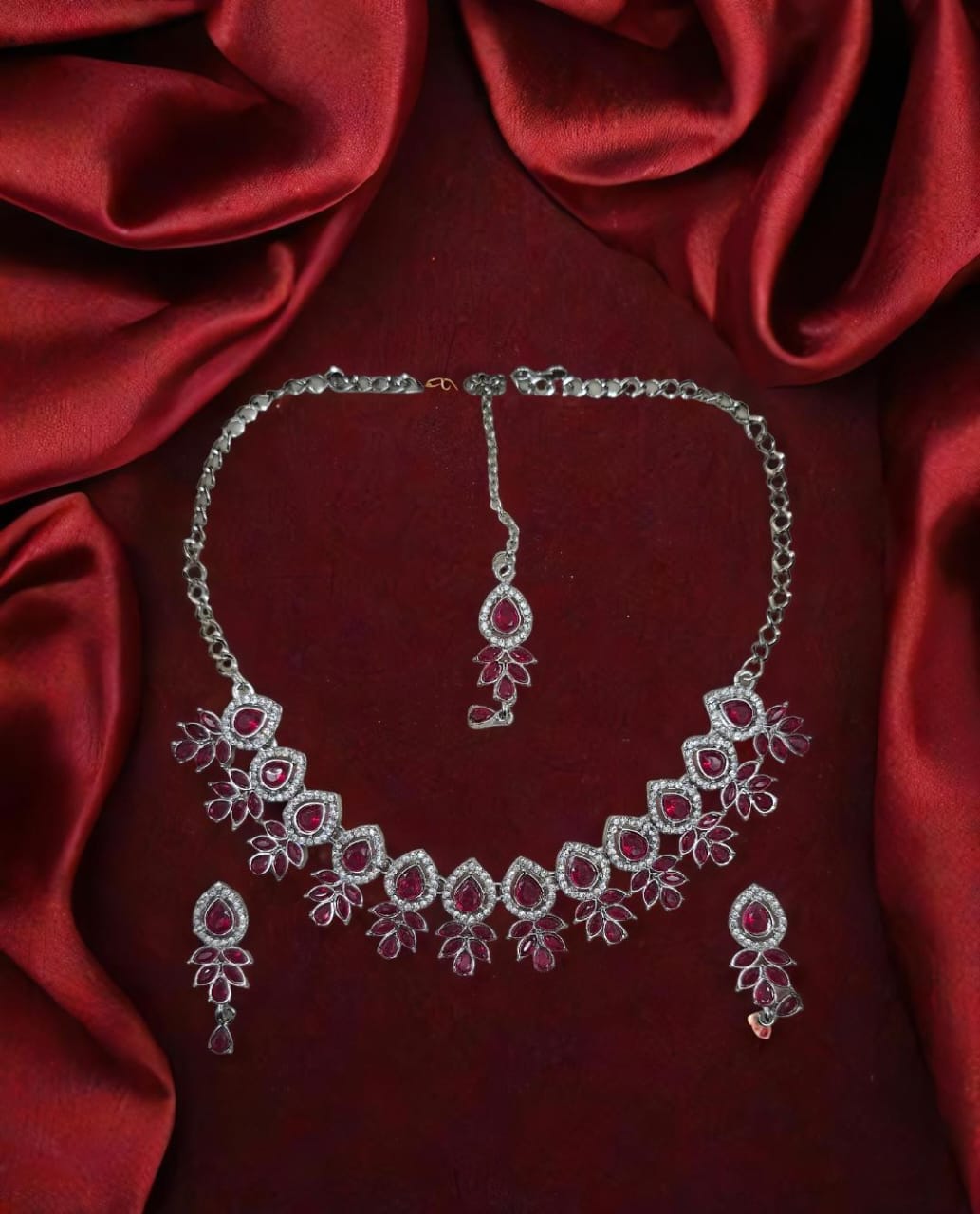 Ruby Stone Bridal Necklace Set