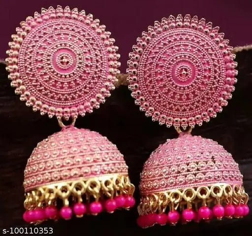 Traditional Pink Kundan Jhumka Earrings